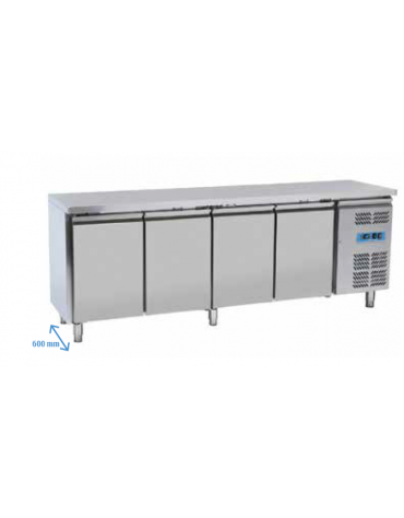 Tavolo refrigerato 4 porte, in acciaio inox AISi 304, refrigerazione ventilata - cm 223x60x86h