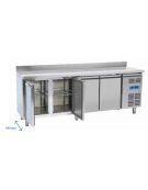 Tavolo refrigerato 4 porte con alzatina, in acciaio inox AISi 304, refrigerazione ventilata - cm 223x60x96h