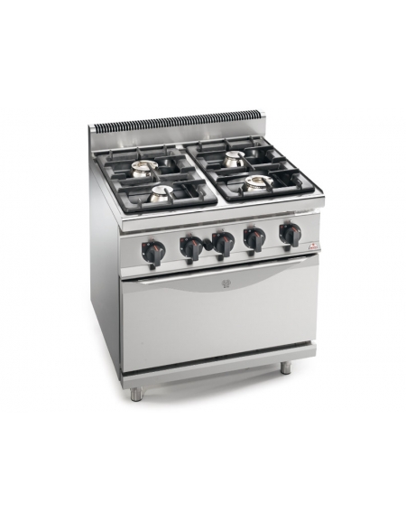Cucina a gas 4 fuochi professionale ALTA POTENZA con forno elettrico  statico GN 2/1 - cm 80x70x85/90h