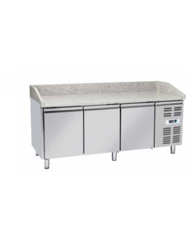 Tavolo refrigerato pizzeria 2 porte con piano in granito, predisposto per vetrina refrigerata VRX15/33 o 15/38 - cm 202x80x100h