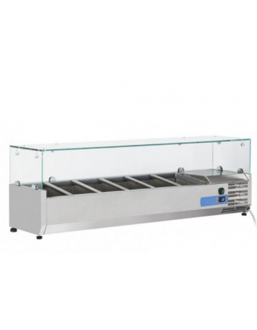 Vetrina refrigerata per banco pizza - capacità n.7 bacinelle GN 1/4 - cm 150x33.5x42.5h