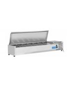 Vetrina refrigerata per banco pizza con coperchio inox - capacità n.7 bacinelle GN 1/4 - cm 150x33,5x28,1h