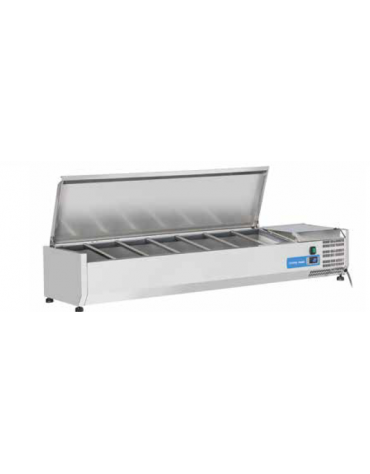 Vetrina refrigerata per banco pizza con coperchio inox - capacità n.7 bacinelle GN 1/4 - cm 150x33,5x28,1h