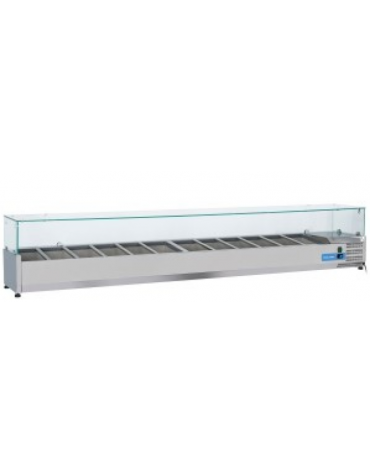 Vetrina refrigerata per banco pizza - capacità n.12 bacinelle GN 1/3 - cm 250x39,5x44h