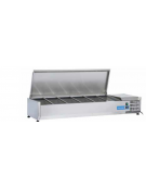 Vetrina refrigerata per banco pizza con coperchio inox - capacità n.6 bacinelle GN 1/3 - cm 140x39,5x28,2h