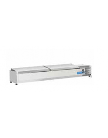 Vetrina refrigerata per banco pizza con coperchio inox - capacità n.8 bacinelle GN 1/3 - cm 180x39,5x28,2h