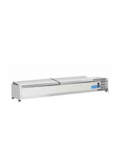 Vetrina refrigerata per banco pizza - capacità n.8 bacinelle GN 1/3 - cm 180x38.5x22.5h