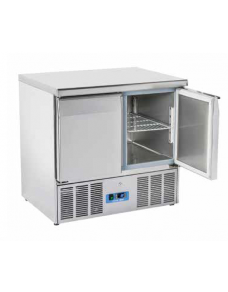 Tavolo saladette refrigerato GN1/1 in acciaio inox con 2 sportelli - refrigerazione statica +0°/+8°C - Classe C - cm 90x70x88h