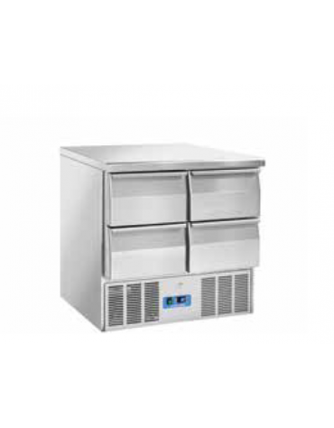 Tavolo refrigerato in acciaio inox AISI 304, con 4 cassetti - refrigerazione statica - mm 900x700x882h