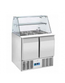 Saladette refrigerata GN1/1 inox 2 sportelli, top aperto con protezione in vetro - refrigerazione statica - cm 90x70x129,5h