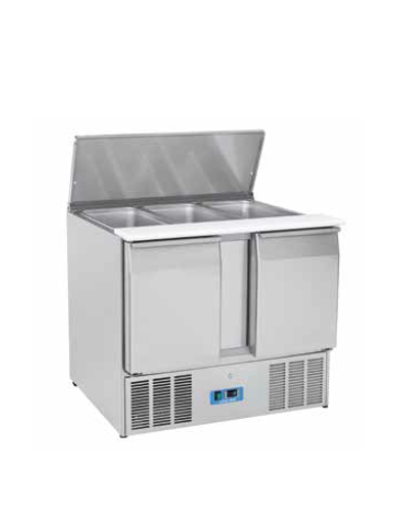 Saladette refrigerata GN1/1 inox 2 sportelli con top apribile per vaschette - refrigerazione statica 0°/+8°C - cm 104,5x70x88,3h