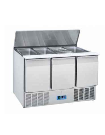 Tavolo saladette refrigerato inox AISI 304, 2 sportelli GN - parte superiore scorrevole e, alzabile - mm 1365x700x883h