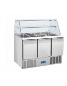 Saladette refrigerata GN1/1 inox 3 sportelli, top aperto con protezione in vetro - refrigerazione statica - cm 136,5x70x129,5h