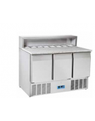 Mini banco pizza refrigerato inox, 3 sportelli GN, piano lavoro in granito - refrigerazione statica +0°/+8°C - cm 136,5x70x109h