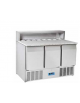 Mini banco pizza refrigerato inox, 3 sportelli GN, piano lavoro in granito - refrigerazione statica +0°/+8°C - cm 136,5x70x109h