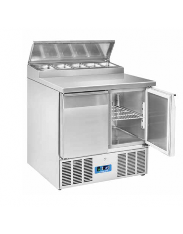 Saladette refrigerata inox, 2 sportelli GN con top sandwich e vano per 5 vaschette GN 1/6 - temp. +0°/+8°C - cm 90x70x100,5h