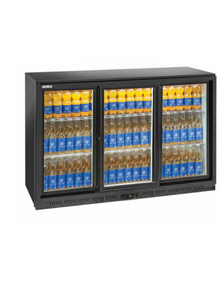 Vetrina bibite con 3 ante scorrevoli - colore esterno nero - refrigerazione Roll-Bond con ventilatore +1°/+10° - cm 135x52x90h