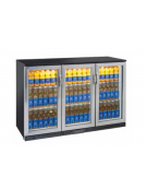 Vetrina bibite 3 porte battente in vetro con cornice inox - Lt 338 - refrigerazione Roll-Bond +1/+10°C - cm 133,5x50x90h