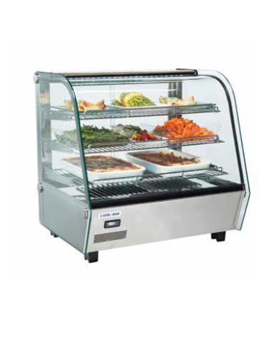 Vetrina espositiva riscaldata da banco in acciaio inox con vetro curvo - 3 ripiani - capacità Lt. 120 - mm 692x582x685h