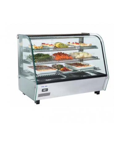 Vetrina espositiva riscaldata da banco in acciaio inox con vetro curvo - 3 ripiani - capacità Lt. 120 - mm 870x582x685h