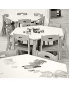 PIANO TAVOLO ESAGONO LATTE IN LEGNO CM 128x111x2,6h - CONFORME AI CAM