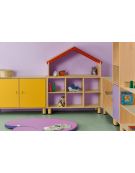 MOBILE COLONNA ALTA IN LEGNO 1 ANTA MEDIA COLORATA INFERIORE E VANO SUPERIORE A GIORNO CON 1 RIPIANO - cm 53,5x41x190h