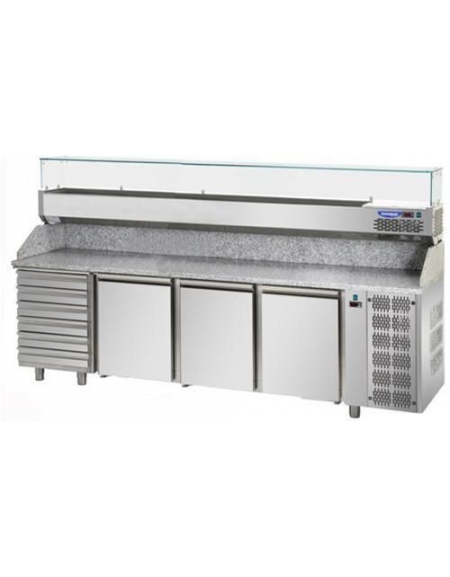 Tavolo refrigerato pizzeria completo da cm. 242x75x103/110h Tavolo refrigerato pizzeria completo da cm. 242x75x103/110h