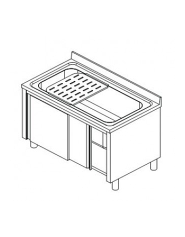 Lavapentole inox armadiato con vascone Dimensioni cm.120x70x85h