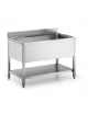 Lavapentole inox 1 vascone con ripiano e griglia scorrevole - cm 130x60x85/90h