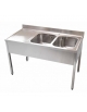 Lavatoio inox gambe quadre 2 vasche con gocciolatoio sinistro - senza ripiano - cm 180x60x85/90h