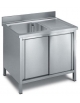 Lavello armadiato inox con ante scorrevoli 1 vasca + gocciolatoio - Dimensioni cm 120x60x85/90h