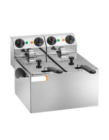 Friggitrice elettrica da banco in acciaio inox - 2 vasche - capacità 3 + 3 lt - mm 140x240x100h