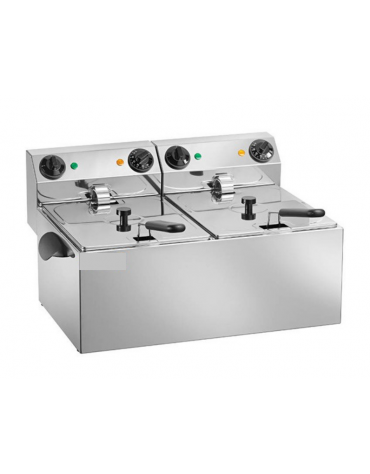 Friggitrice elettrica da banco in acciaio inox - 2 vasche - capacità 6 + 6 lt - cm 62x43x31h