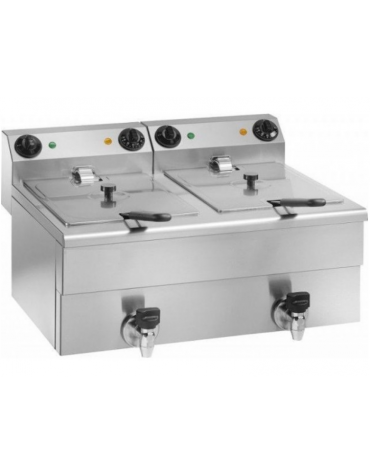 Friggitrice elettrica da banco in acciaio inox con rubinetto - capacità lt 10 + 10 -  3500 + 3500 w cm 60x48x35h