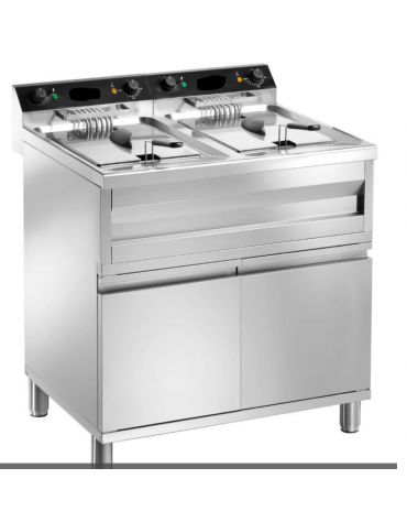 Friggitrice elettrica in acciaio inox su mobile - capacità lt 12 + 12 - 9000 + 9000 w - mm L800xP700xH960