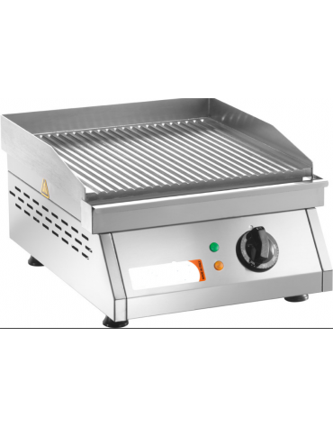 Fry top elettrico da banco in acciaio inox - piastra rigata singola - potenza 3000 W - cm 40x50x20h