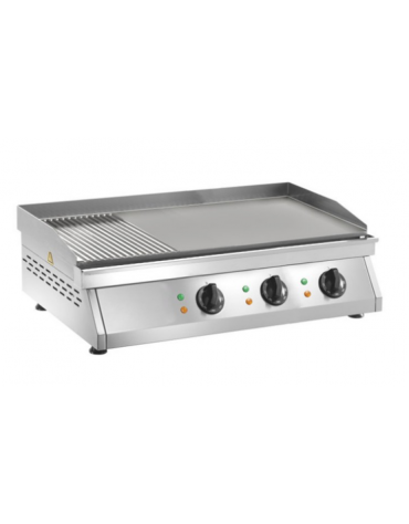 Fry top elettrico da banco in acciaio inox - piastra 2/3 liscia + piastra 1/3 rigata  - potenza 9000 W - cm 84x50x20h