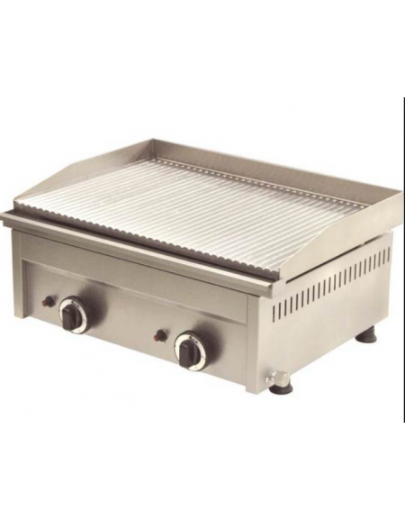 Fry top a gas da banco in acciaio inox - piastra rigata doppia - potenza 8000 W - cm 60x45x27,5h