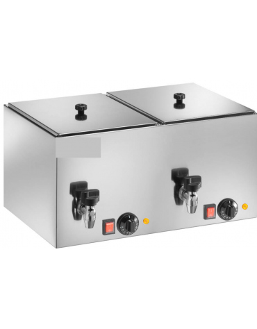 Cuoci e scalda wurstel  in acciaio inox - potenza 2000 W - camera doppia e rubinetto di scarico - mm 560x350x290h