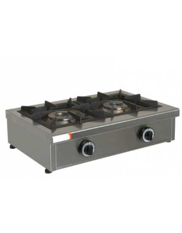 Fornellone a gas in acciaio inox - potenza 6500 W + 6500 W - 2 fuochi mm 680x490x210h