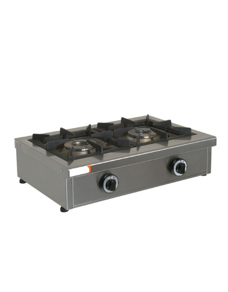 Fornellone a gas in acciaio inox - potenza 6500 W + 6500 W - 2 fuochi mm 680x490x210h