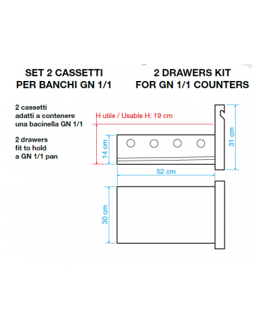 Kit 2 cassetti per tavoli refrigerati