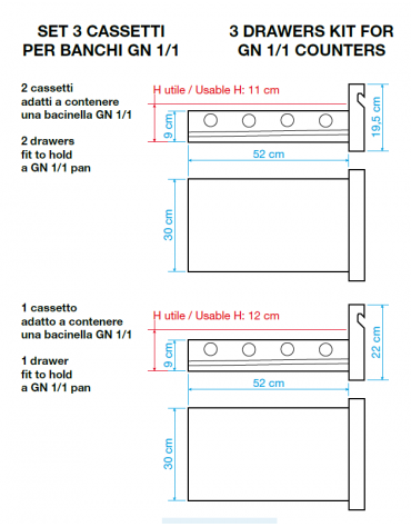 Kit 3 cassetti per tavoli refrigerati