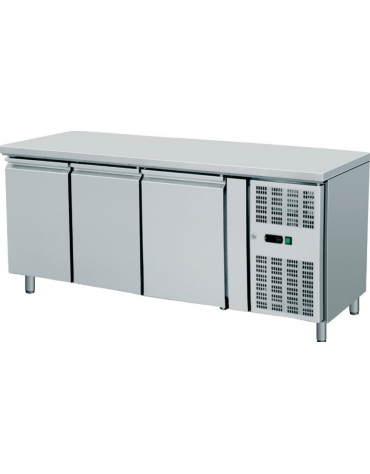 Tavolo refrigerato per pasticceria 3 sportelli 60x40 ventilato in acciaio inox - Temperatura -2/+8°C - L1510xP800xH860mm