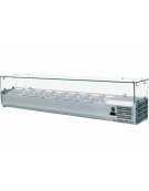 Vetrinetta refrigerata per pizzeria, in acciaio inox con vetri - predisposta per 5 bacinelle GN1/4 - mm 1200x335x435h