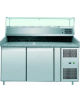 Banco pizza refrigerato ventilato - 2 porte - piano in granito e vetrina per 5 bacinelle GN1/3 + 1 GN1/2 - mm 1510x800x1050h
