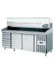 Banco pizza refrigerato ventilato, 2 porte - piano in granito, 7 cassetti e vetrina per 9 bacinelle GN1/3 - mm 2025x800x1050h