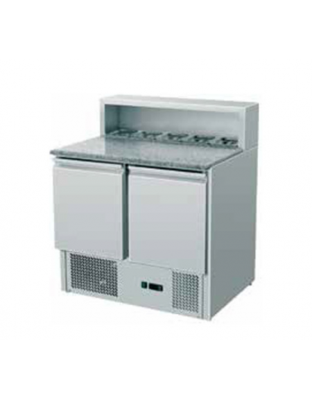 Saladette con refrigerazione statica, predisposta per 5 bacinelle GN1/6, 2 porte - piano in granito - mm900x700x1080h