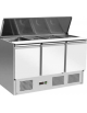 Saladette predisposta per 4 bacinelle GN1/1, con 3 porte e coperchio in acciaio inox - mm 1365x700x876h