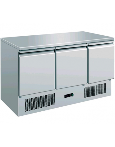 Saladette refrigerata statica, con 3 porte, piano in inox e temperatura + 2° C/ + 8° C - L 1365 mm x P 700 mm x H 870 mm